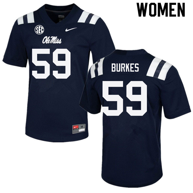 Women #59 Tyler Burkes Ole Miss Rebels College Football Jerseys Sale-Navy